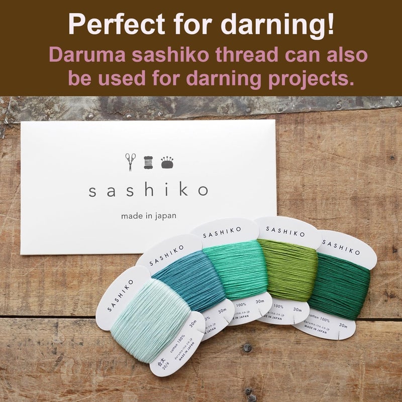 Daruma Sashiko Thread 100% Cotton Card Type (32.8 yd) x 5 Colors with English Manual, Sewing & Embroidery Value Set with Gift Package(Thick, Komorebi) - Image 4